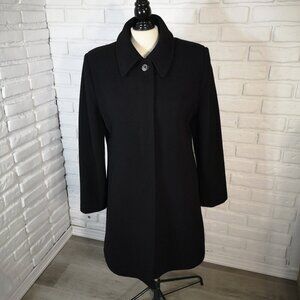 Braemar Ladies Black Lined Button Closure Pure Virgin Wool Coat